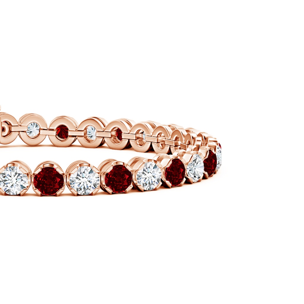 4.5mm AAAA Classic Round Ruby and Diamond Tennis Bracelet in Rose Gold Side 199