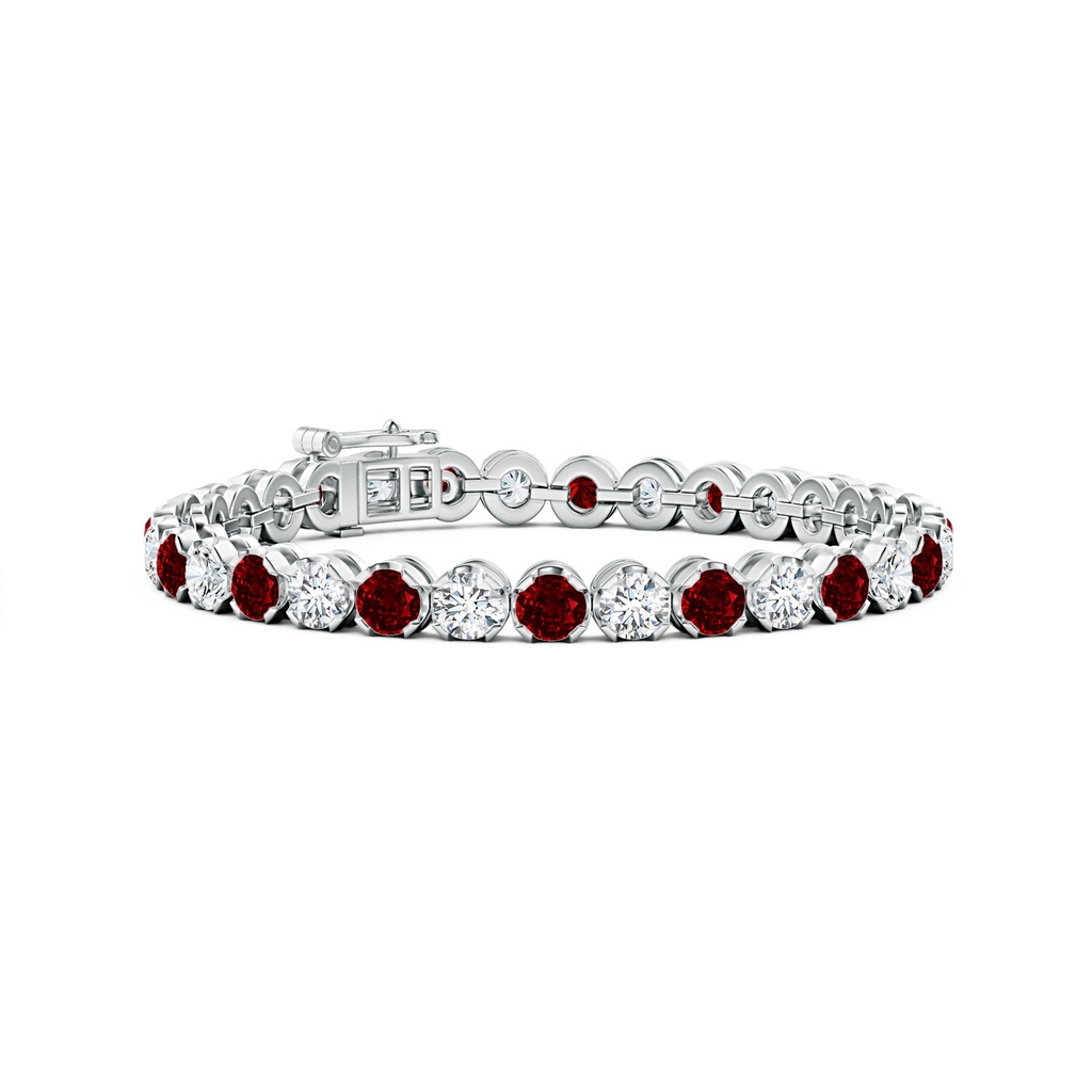 4.5mm AAAA Classic Round Ruby and Diamond Tennis Bracelet in White Gold