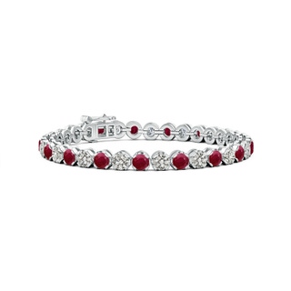 4mm A Classic Round Ruby and Diamond Tennis Bracelet in White Gold