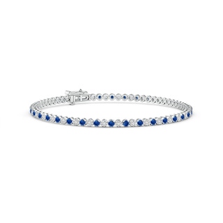1.5mm AAA Classic Round Sapphire and Diamond Tennis Bracelet in 9K White Gold