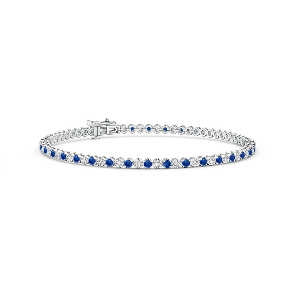 1.5mm AAA Classic Round Sapphire and Diamond Tennis Bracelet in White Gold