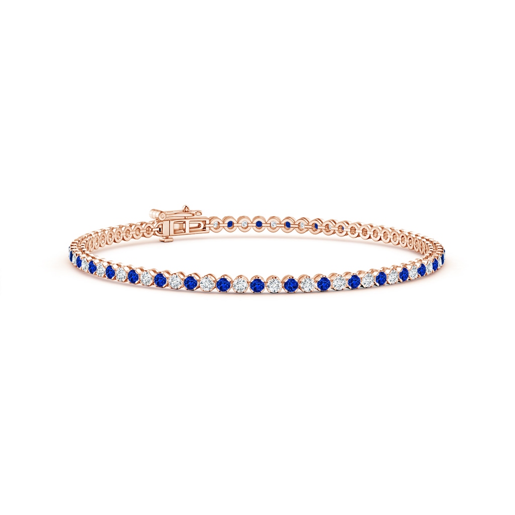 1.5mm AAAA Classic Round Sapphire and Diamond Tennis Bracelet in Rose Gold