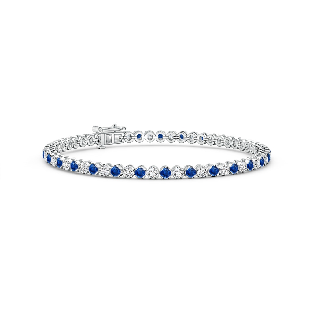 2.3mm AAA Classic Round Sapphire and Diamond Tennis Bracelet in White Gold