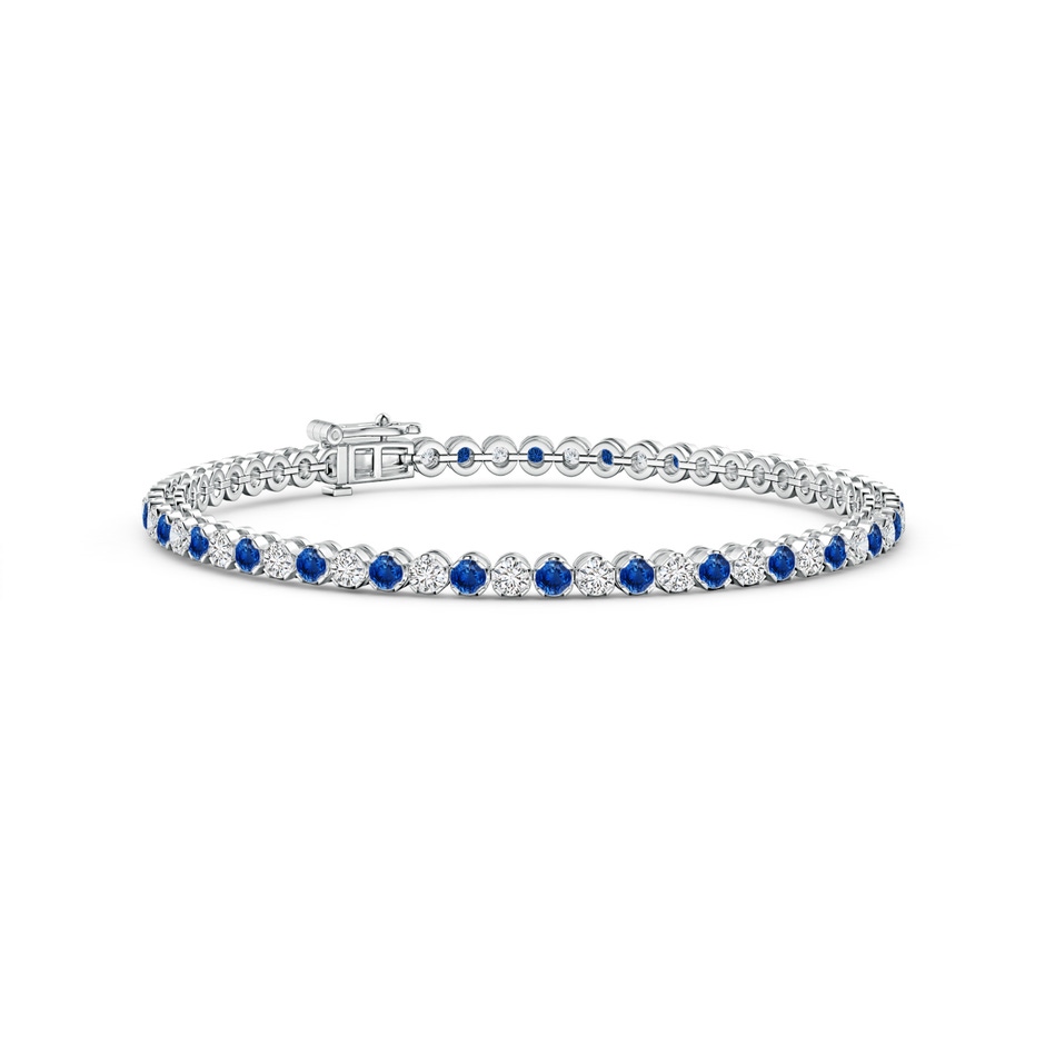 2.3mm AAA Classic Round Sapphire and Diamond Tennis Bracelet in White Gold 