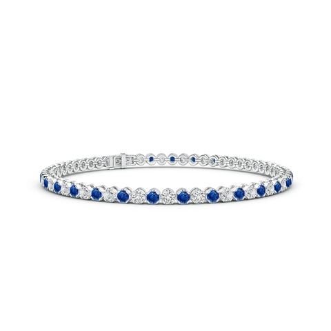 2.3mm AAA Classic Round Sapphire and Diamond Tennis Bracelet in White Gold