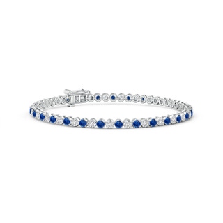 2mm AAA Classic Round Sapphire and Diamond Tennis Bracelet in White Gold