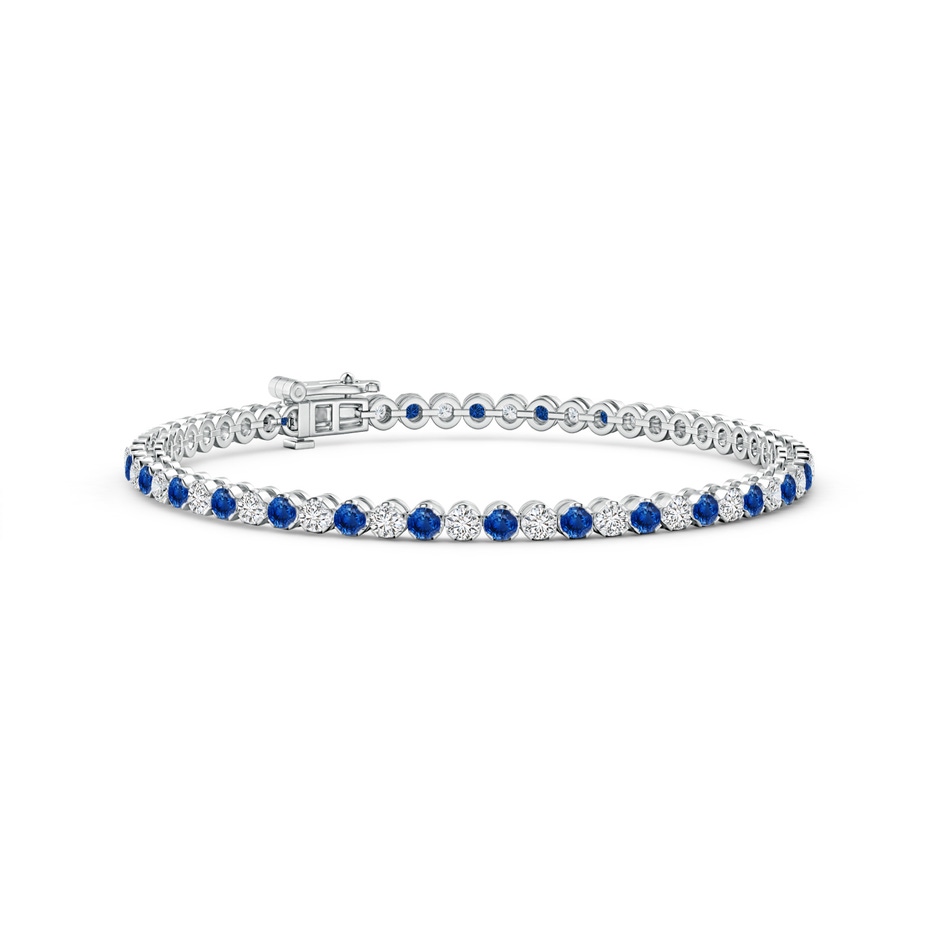 2mm AAA Classic Round Sapphire and Diamond Tennis Bracelet in White Gold 