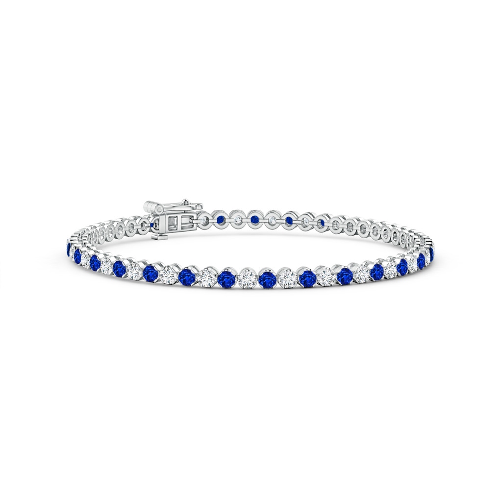 2mm AAAA Classic Round Sapphire and Diamond Tennis Bracelet in White Gold