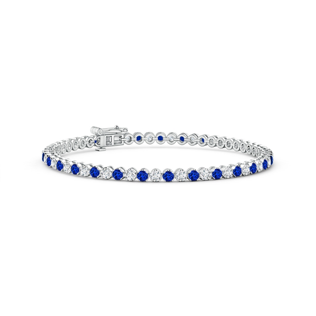 2mm Lab-Grown Classic Round Sapphire and Diamond Tennis Bracelet in White Gold