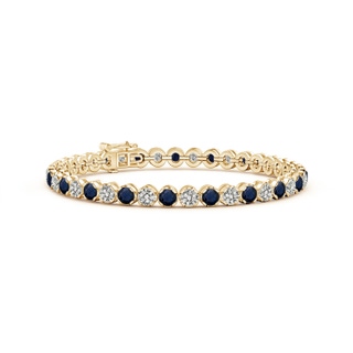 3.5mm A Classic Round Sapphire and Diamond Tennis Bracelet in 9K Yellow Gold