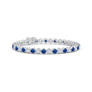 3.5mm AAA Classic Round Sapphire and Diamond Tennis Bracelet in 9K White Gold
