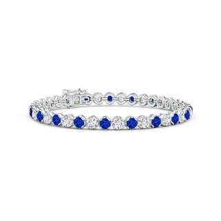 3.5mm AAAA Classic Round Sapphire and Diamond Tennis Bracelet in 9K White Gold