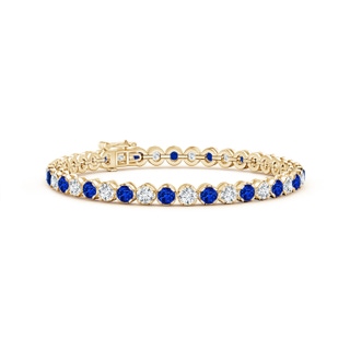 3.5mm AAAA Classic Round Sapphire and Diamond Tennis Bracelet in 9K Yellow Gold