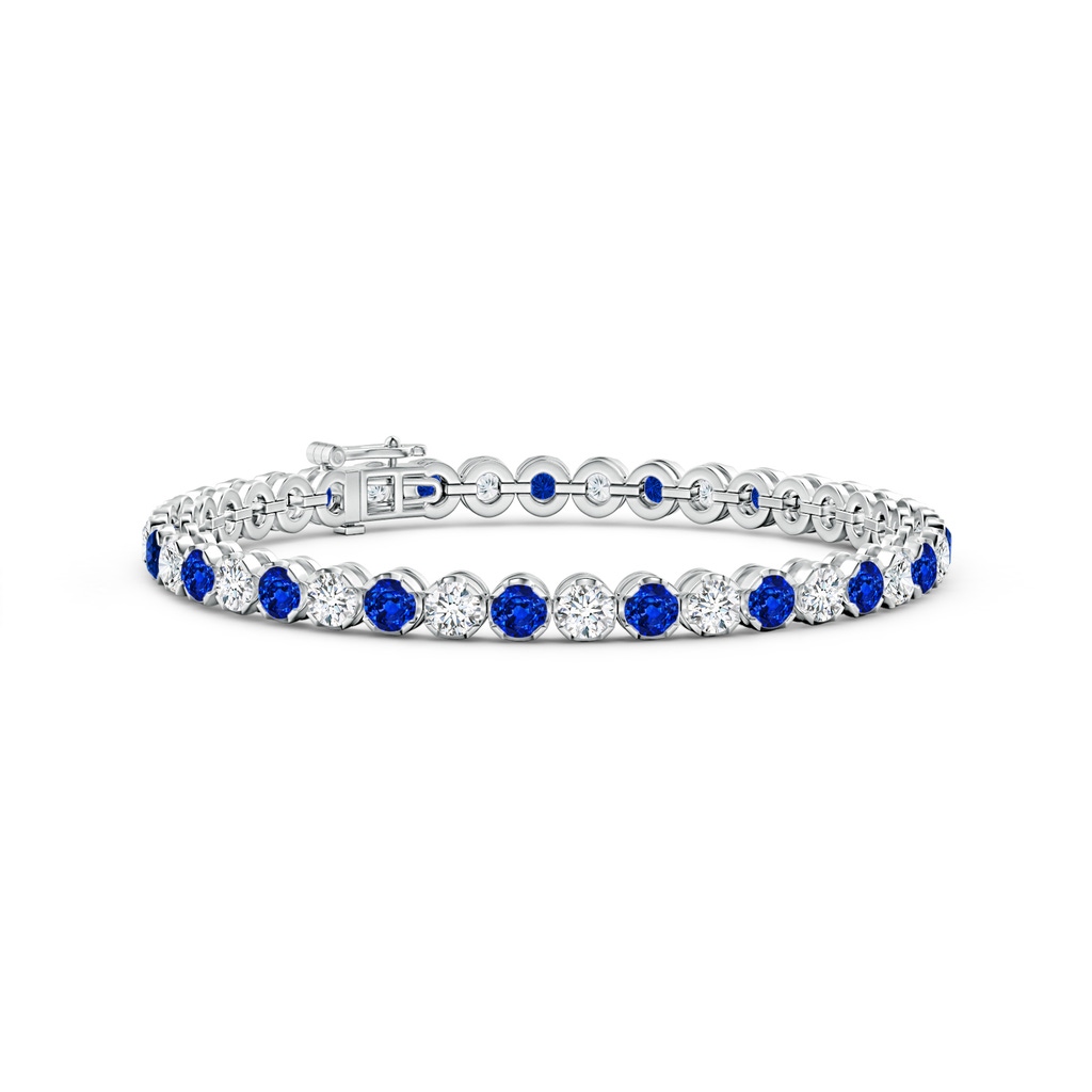 3.5mm Lab-Grown Classic Round Sapphire and Diamond Tennis Bracelet in White Gold