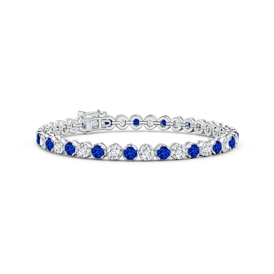 3.5mm Lab-Grown Classic Round Sapphire and Diamond Tennis Bracelet in White Gold 