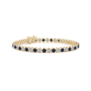 3mm A Classic Round Sapphire and Diamond Tennis Bracelet in 9K Yellow Gold