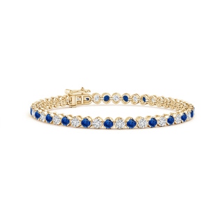 3mm AAA Classic Round Sapphire and Diamond Tennis Bracelet in 10K Yellow Gold