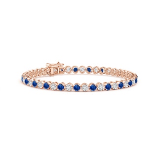 3mm AAA Classic Round Sapphire and Diamond Tennis Bracelet in 9K Rose Gold