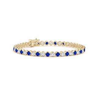 3mm AAAA Classic Round Sapphire and Diamond Tennis Bracelet in 10K Yellow Gold