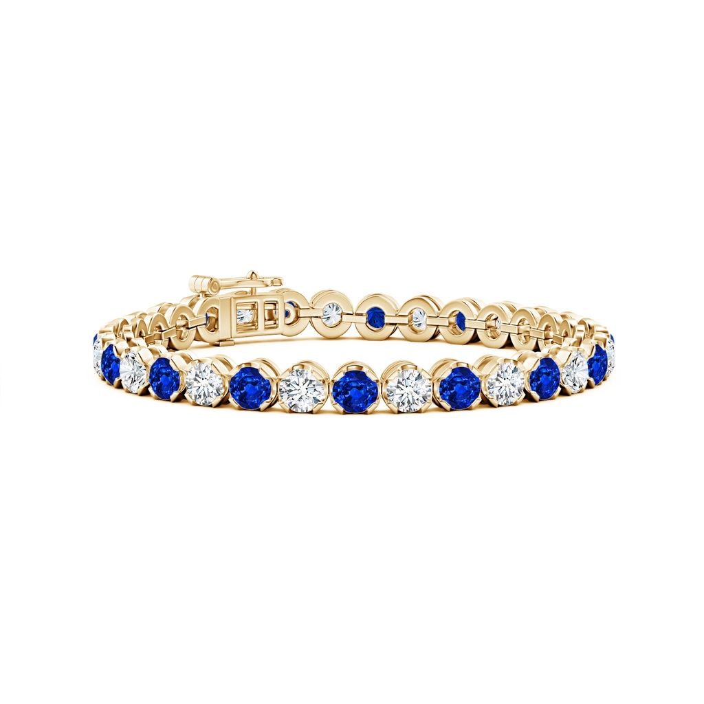 4.5mm AAAA Classic Round Sapphire and Diamond Tennis Bracelet in 10K Yellow Gold