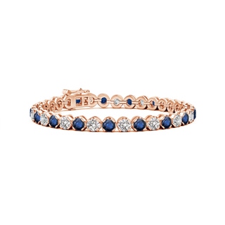 4mm AA Classic Round Sapphire and Diamond Tennis Bracelet in 9K Rose Gold