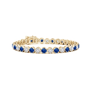 4mm AAA Classic Round Sapphire and Diamond Tennis Bracelet in 10K Yellow Gold