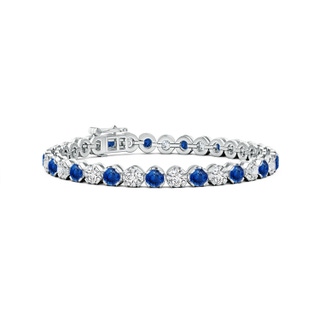 4mm AAA Classic Round Sapphire and Diamond Tennis Bracelet in 9K White Gold