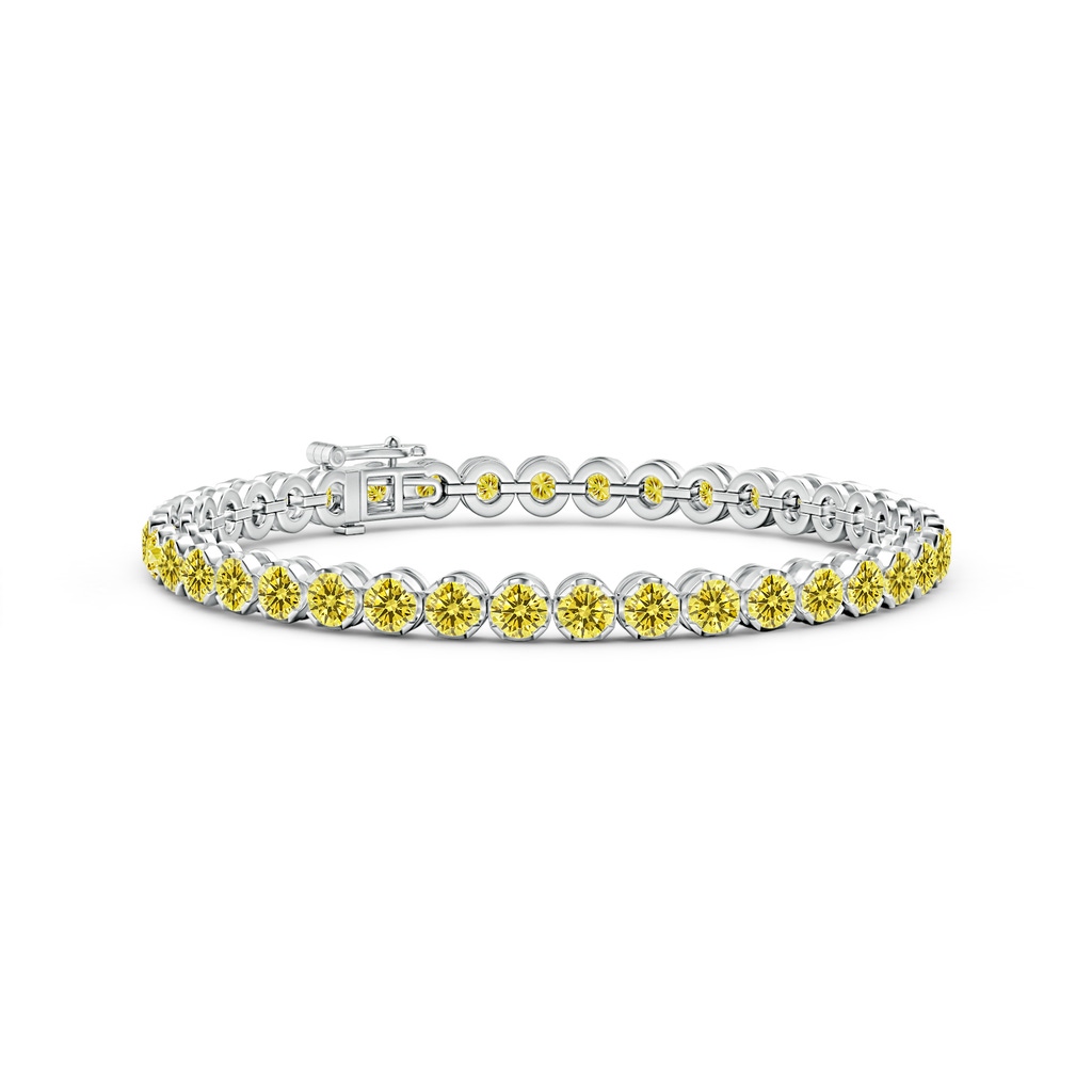 3.6mm AAAA Classic Round Fancy Intense Yellow Diamond Tennis Bracelet in White Gold