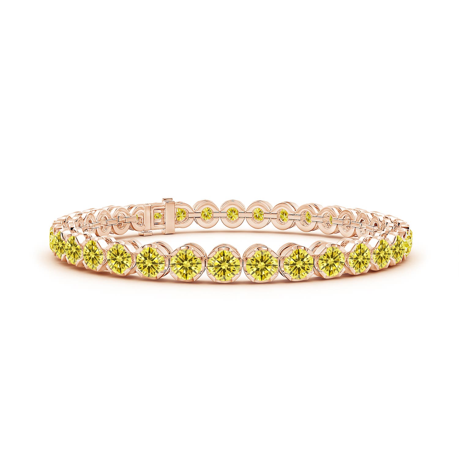 Angara 7.82 CTW Classic Round Fancy Intense Yellow Diamond Tennis Bracelet in 14K Rose Gold