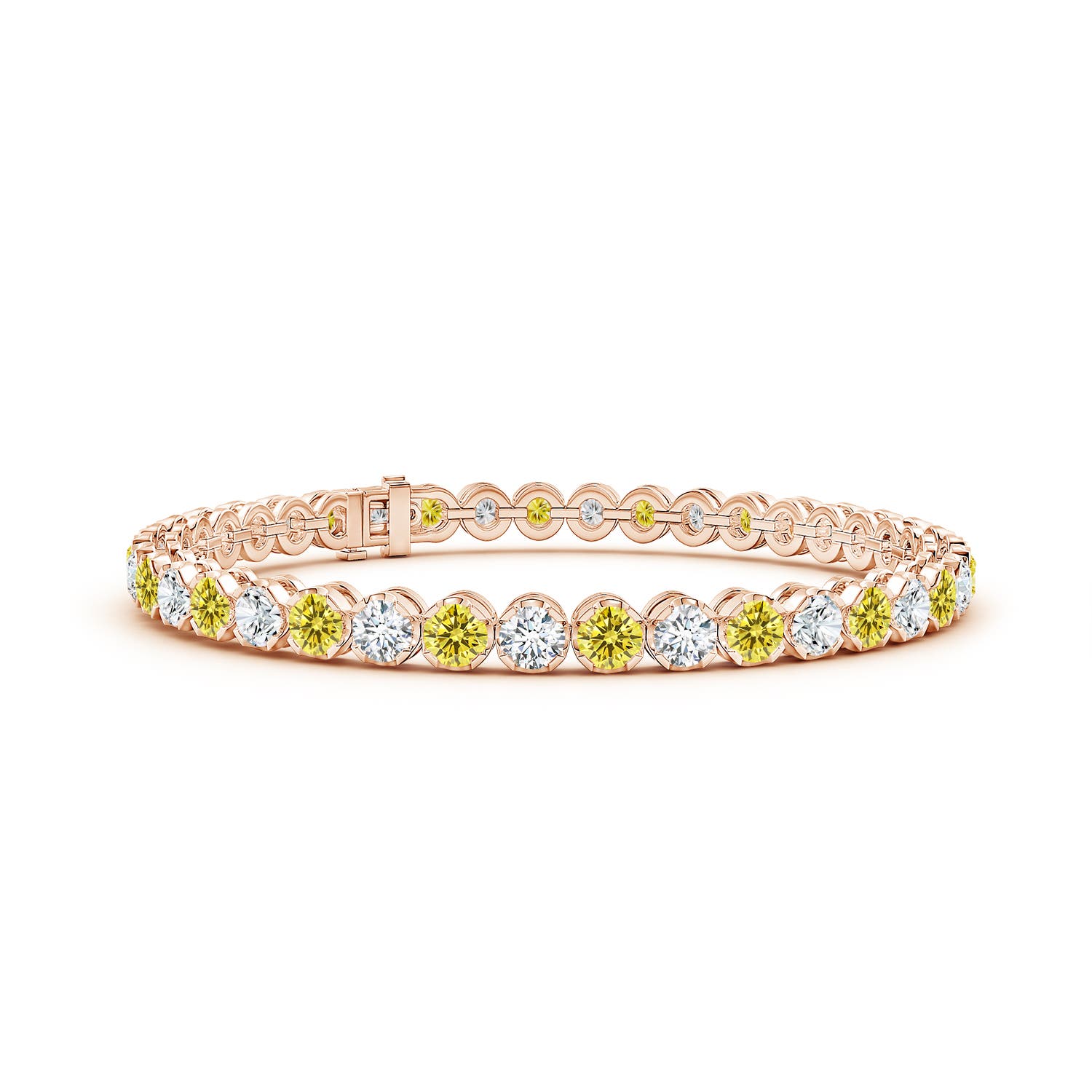Angara 7.0 CTW Classic Round Fancy Intense Yellow and White Diamond Tennis Bracelet in 14K Rose Gold