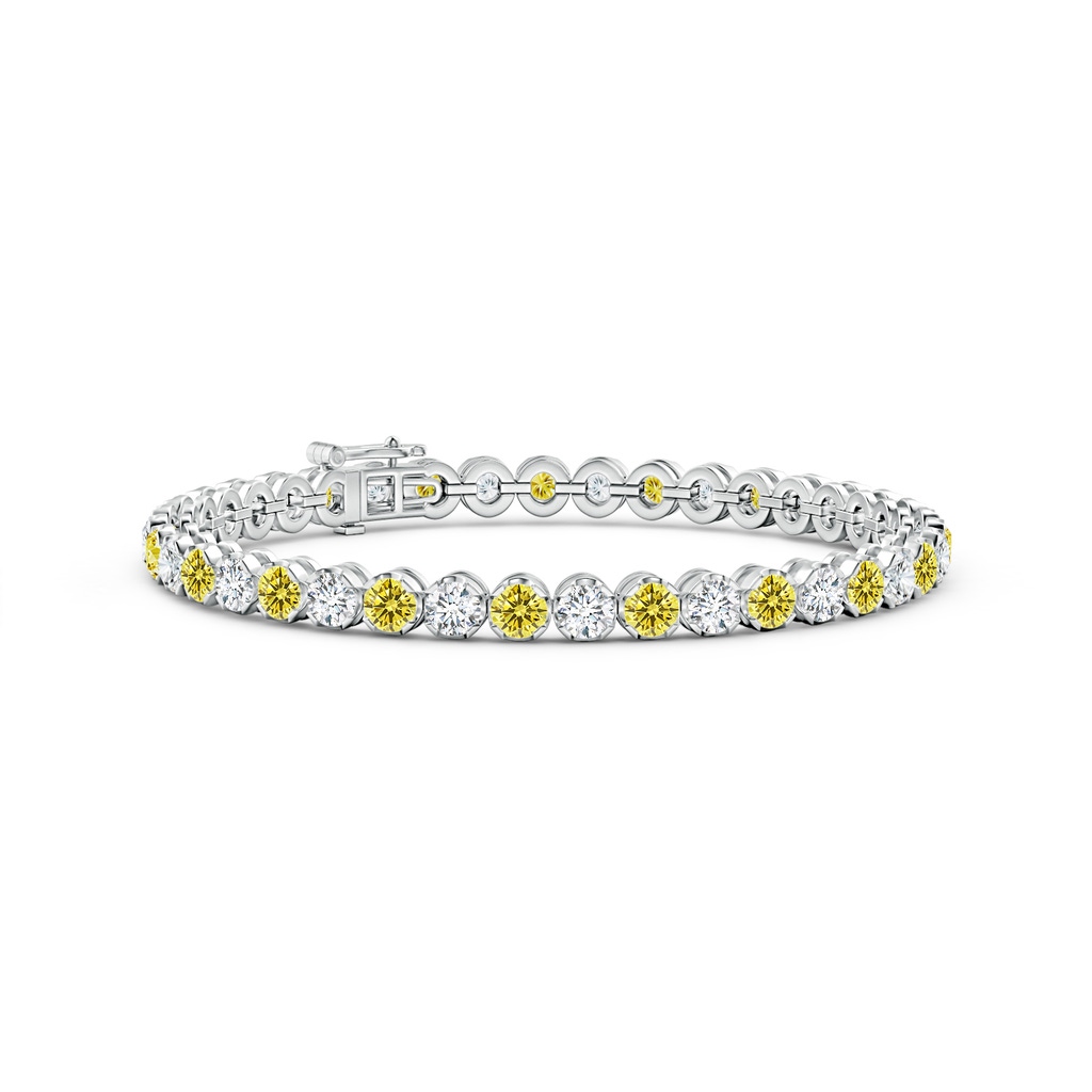 3.6mm AAAA Classic Round Fancy Intense Yellow and White Diamond Tennis Bracelet in White Gold