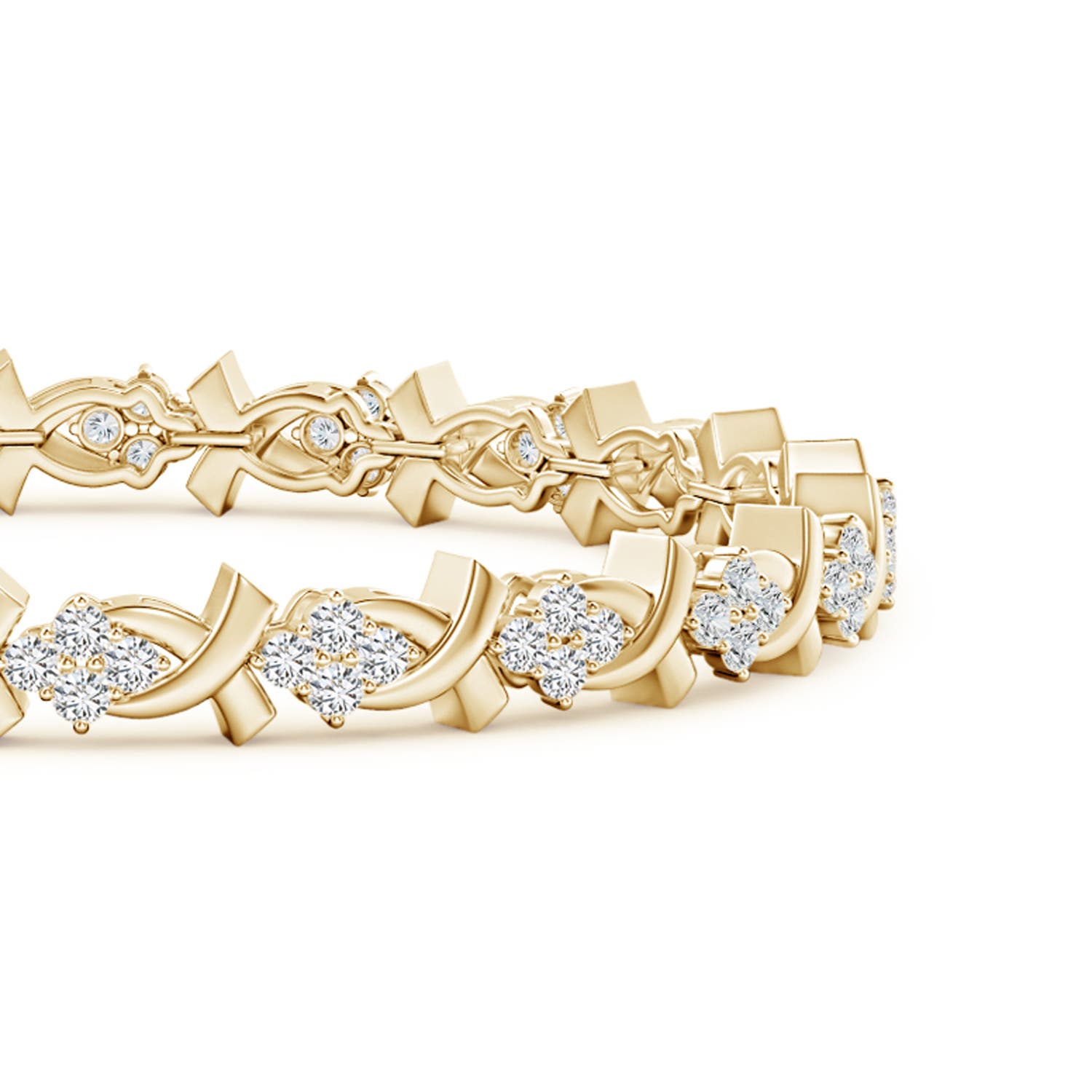 1.85mm HSI2 Diamond Cluster 'X' Motif Bracelet in Yellow Gold - side 1