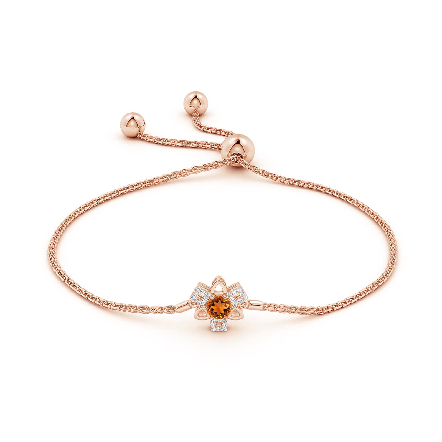 4mm AAAA Citrine and Diamond Multi-Shape Scorpio Bolo Bracelet in Rose Gold - side 1