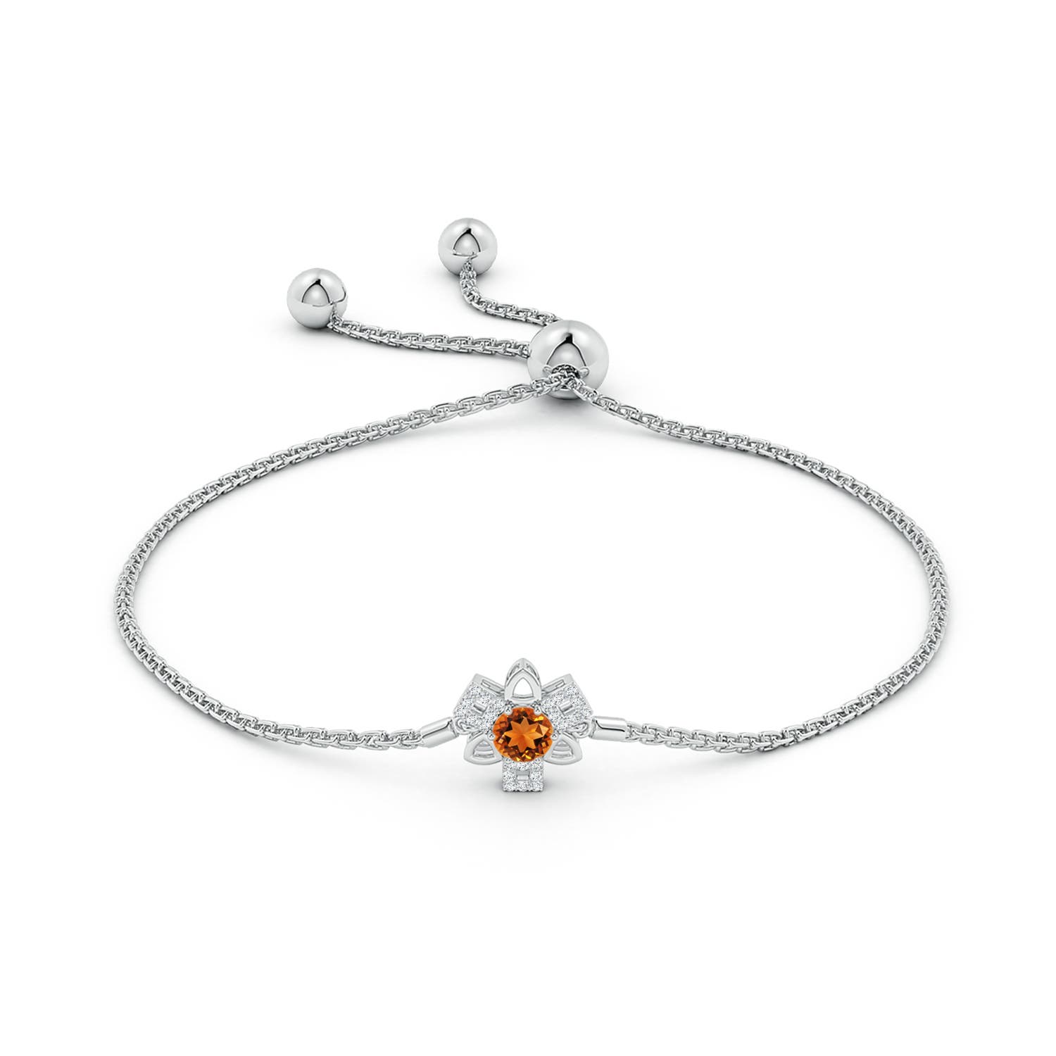 4mm AAAA Citrine and Diamond Multi-Shape Scorpio Bolo Bracelet in White Gold - side 1