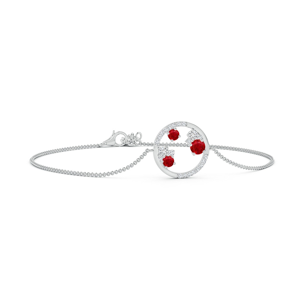 4mm AAA Dispersed Ruby and Diamond Cancer Circle Bracelet in White Gold