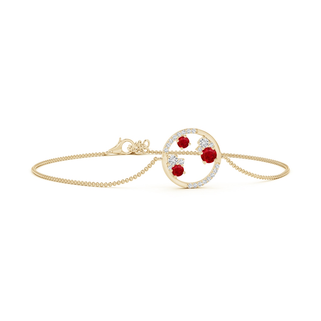 4mm AAA Dispersed Ruby and Diamond Cancer Circle Bracelet in Yellow Gold