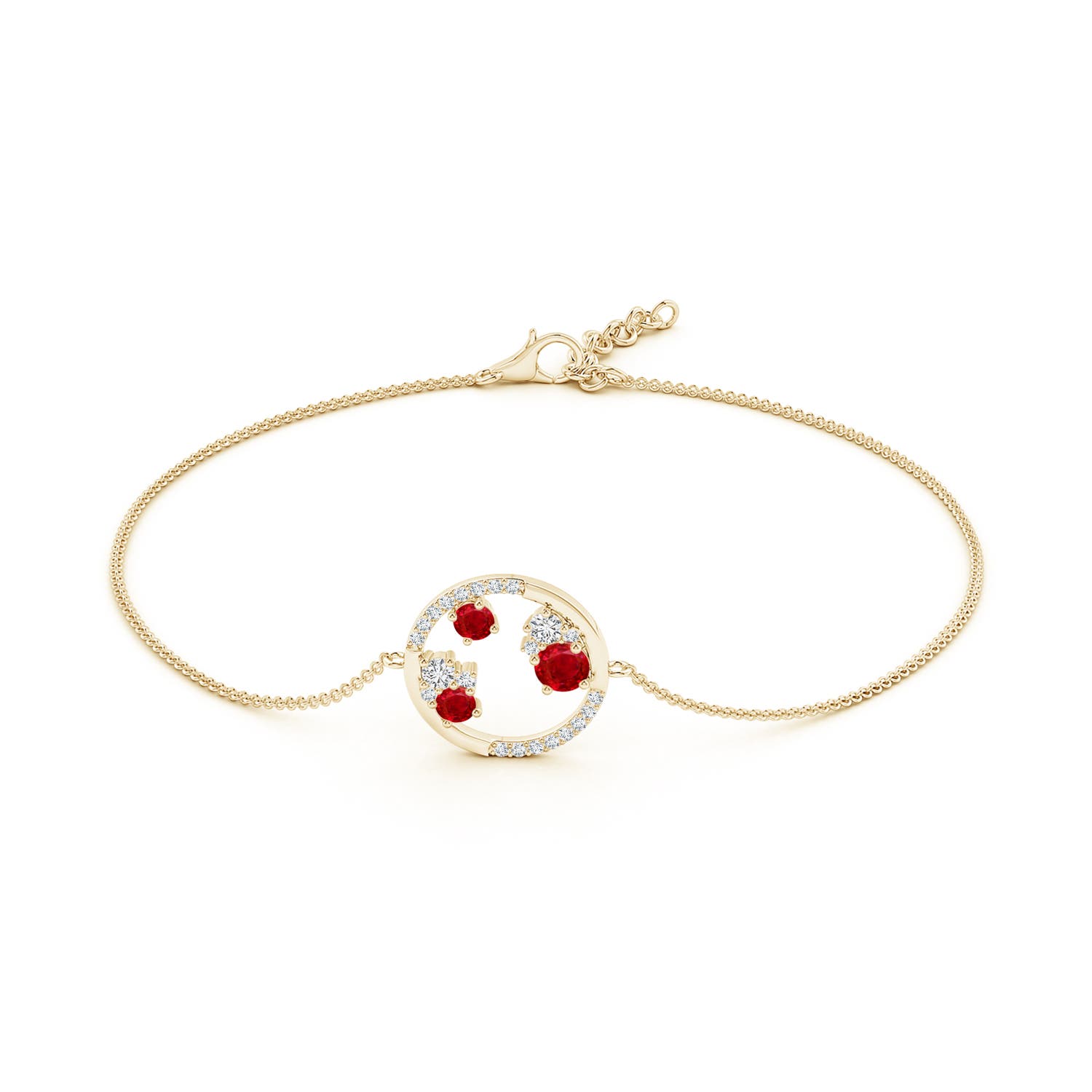 4mm AAA Dispersed Ruby and Diamond Cancer Circle Bracelet in Yellow Gold