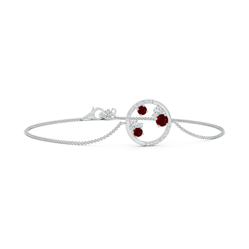 4mm AAAA Dispersed Ruby and Diamond Cancer Circle Bracelet in White Gold