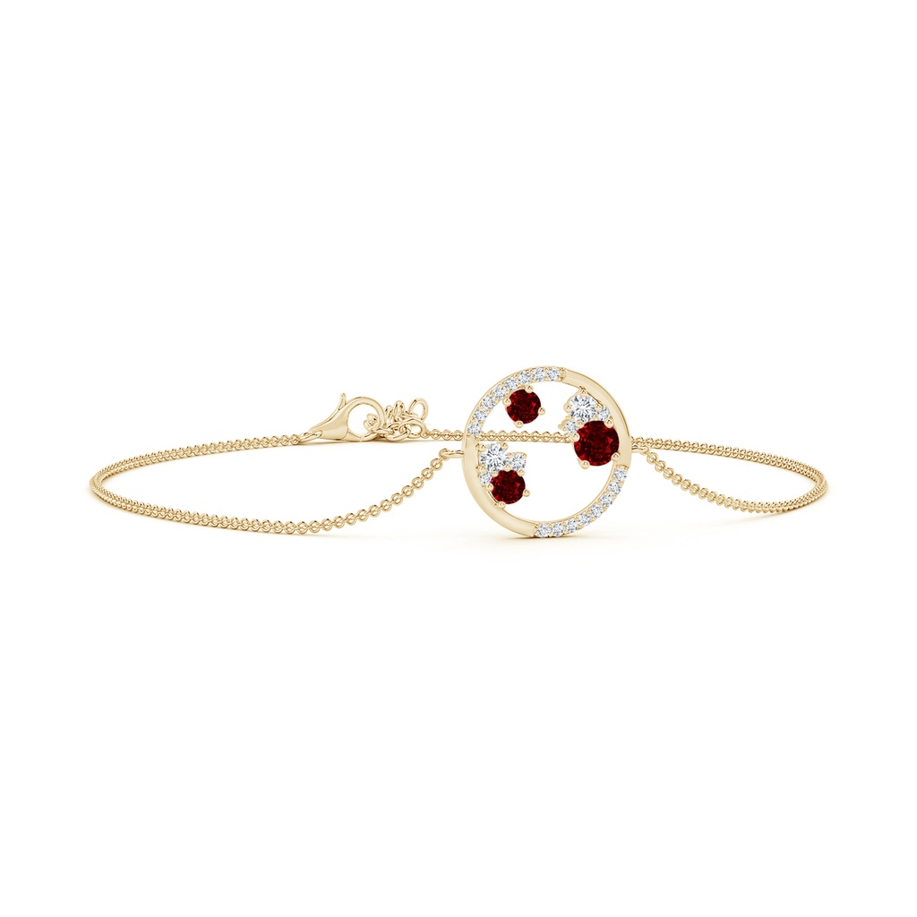 4mm AAAA Dispersed Ruby and Diamond Cancer Circle Bracelet in Yellow Gold