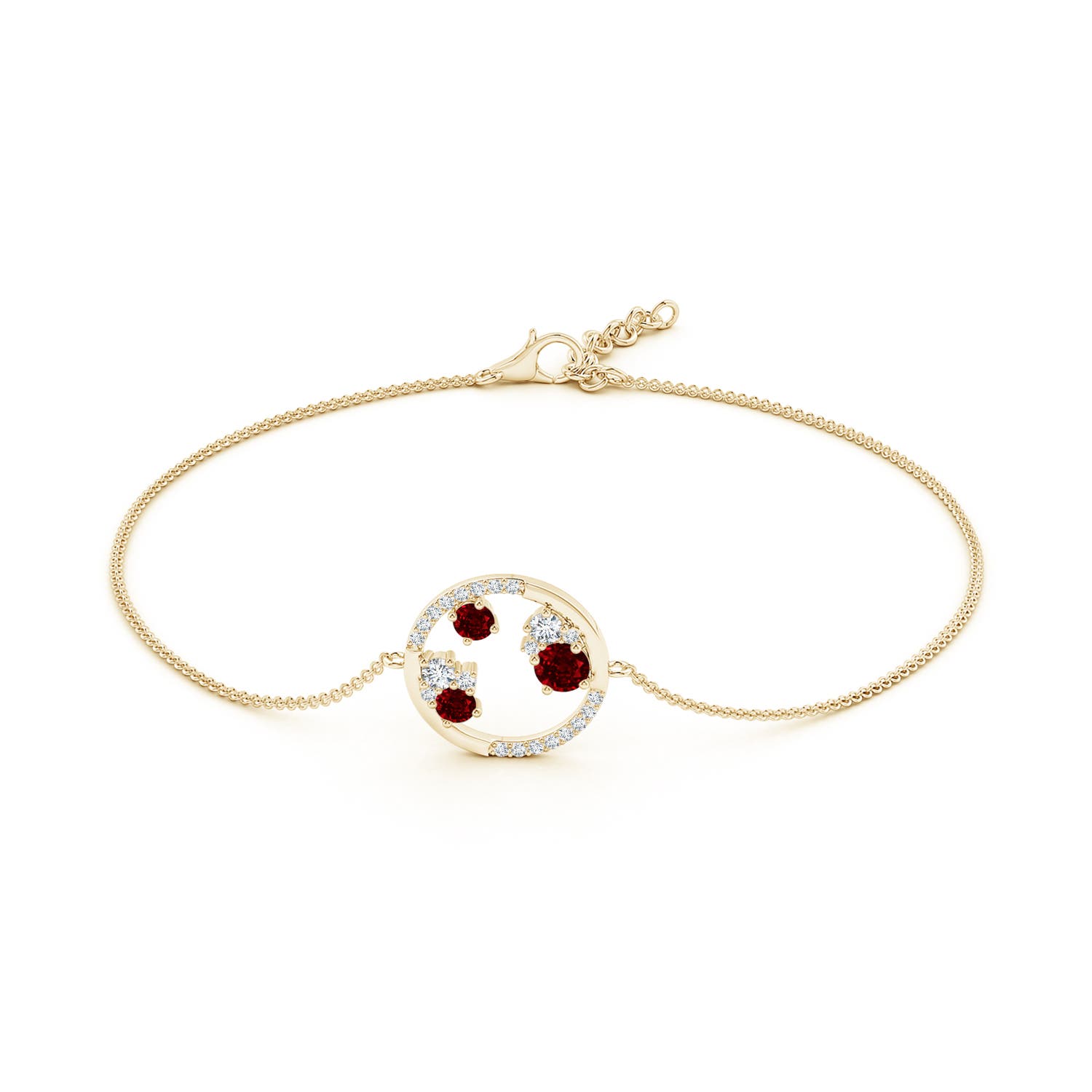 4mm AAAA Dispersed Ruby and Diamond Cancer Circle Bracelet in Yellow Gold