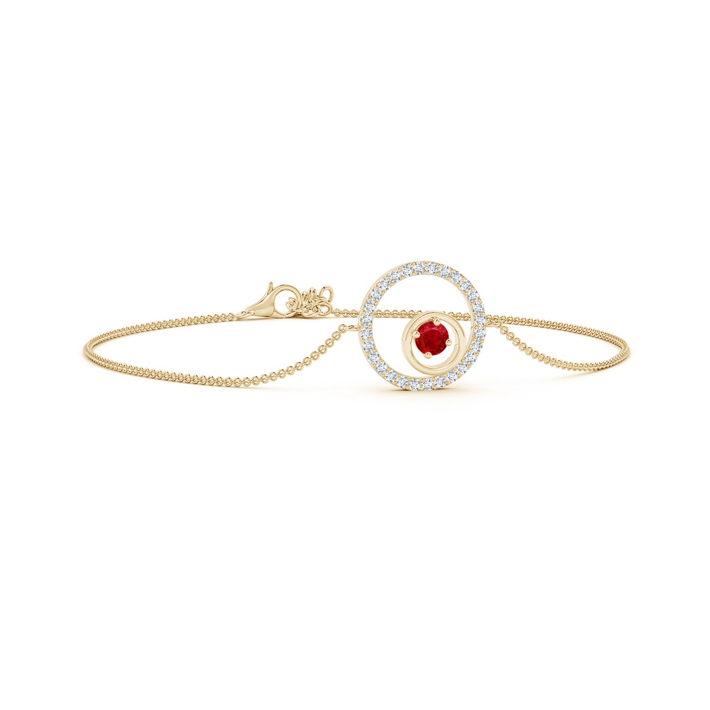 4mm AAA Ruby and Diamond Circle Cancer Bracelet in Yellow Gold