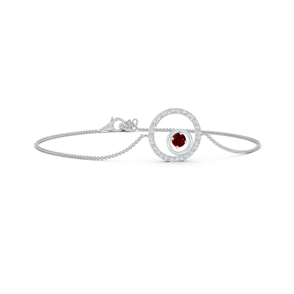 4mm AAAA Ruby and Diamond Circle Cancer Bracelet in White Gold