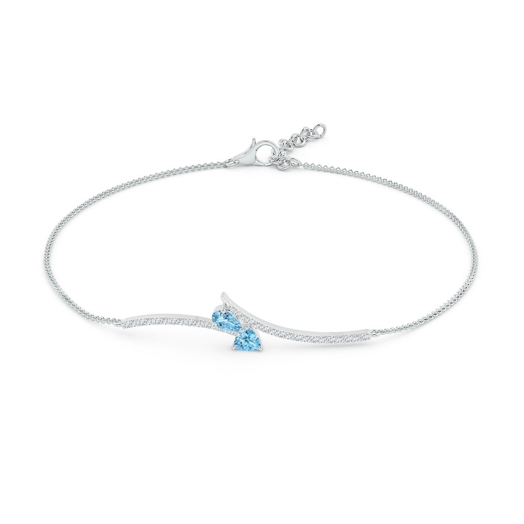 5x3mm AAAA Pear and Trillion Aquamarine Pisces Bracelet with Diamonds in White Gold - side 1