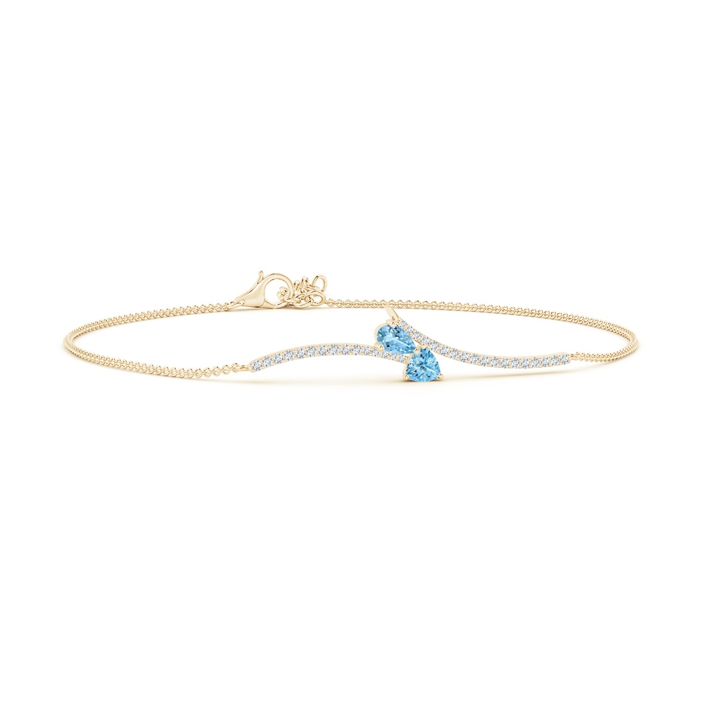 5x3mm AAAA Pear and Trillion Aquamarine Pisces Bracelet with Diamonds in Yellow Gold