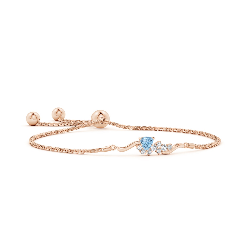 4mm AAA Trillion Aquamarine Pisces Bolo Bracelet with Diamond Clustre in Rose Gold