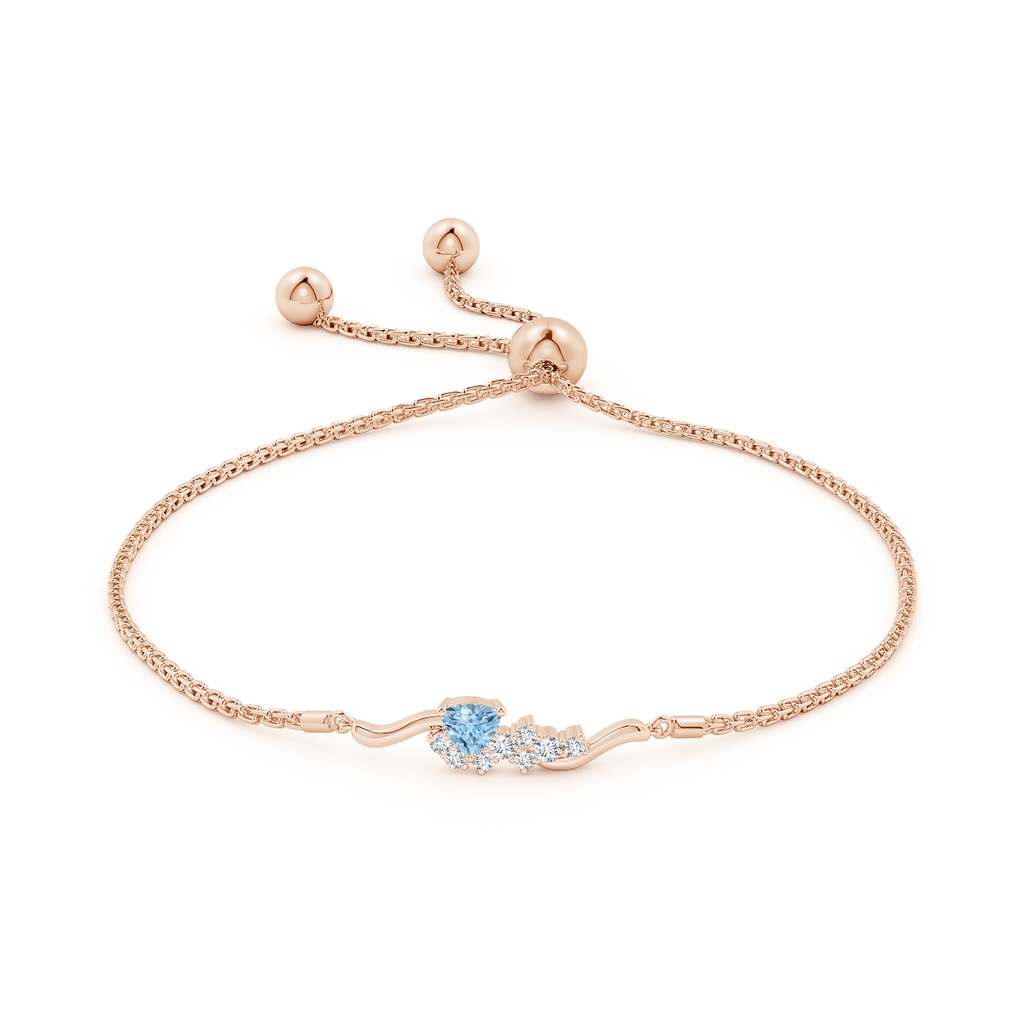 4mm AAA Trillion Aquamarine Pisces Bolo Bracelet with Diamond Clustre in Rose Gold Side-1