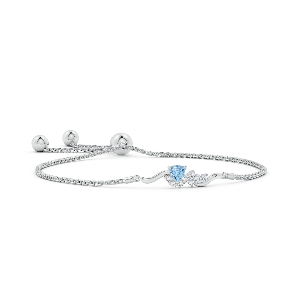 4mm AAA Trillion Aquamarine Pisces Bolo Bracelet with Diamond Cluster in White Gold