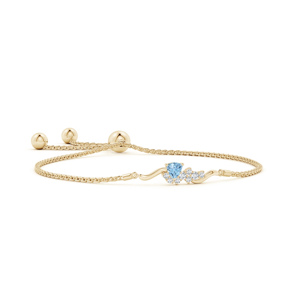 4mm AAA Trillion Aquamarine Pisces Bolo Bracelet with Diamond Clustre in Yellow Gold