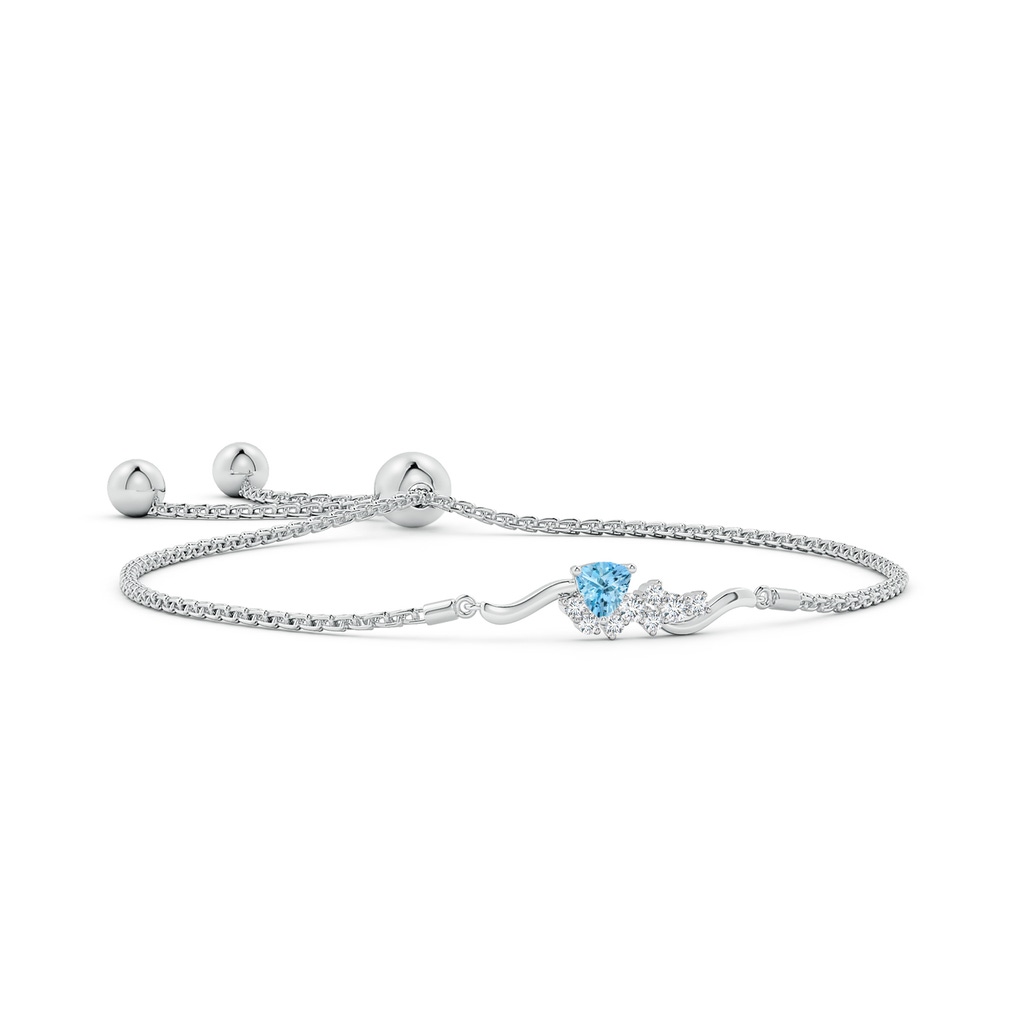 4mm AAAA Trillion Aquamarine Pisces Bolo Bracelet with Diamond Clustre in White Gold