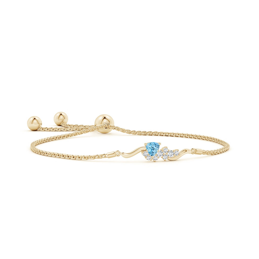 4mm AAAA Trillion Aquamarine Pisces Bolo Bracelet with Diamond Clustre in Yellow Gold